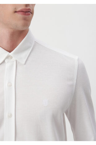 پیراهن سفید آستین استاندارد مردانه ماوی | 210294