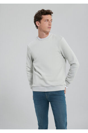 سویشرت خاکستری آستین استاندارد مردانه ماوی | TYCHO82O2N170601173939744