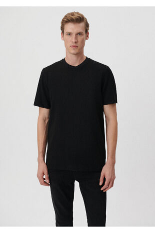 تی شرت سیاه فاق نرمال آستین استاندارد مردانه ماوی | 610277