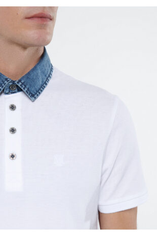 تیشرت یقه پولو سفید آستین استاندارد مردانه ماوی | 062685-27879