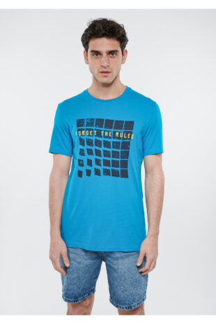 تی شرت آبی فاق نرمال آستین کوتاه مردانه ماوی | 8811499