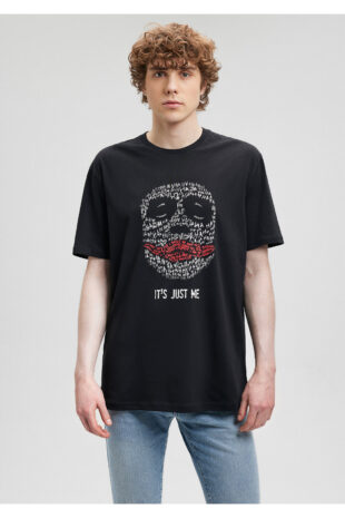 تی شرت سیاه فاق نرمال آستین استاندارد مردانه ماوی | 610491