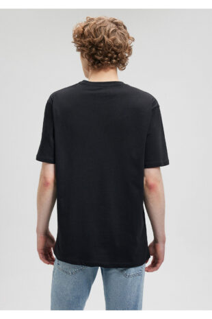 تی شرت سیاه فاق نرمال آستین استاندارد مردانه ماوی | 610491