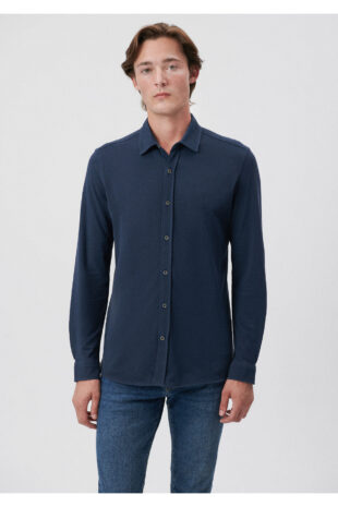 پیراهن آبی آستین استاندارد مردانه ماوی | 21638