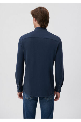 پیراهن آبی آستین استاندارد مردانه ماوی | 21638