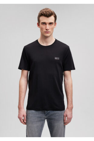 تی شرت سیاه فاق نرمال آستین استاندارد مردانه ماوی | 611401