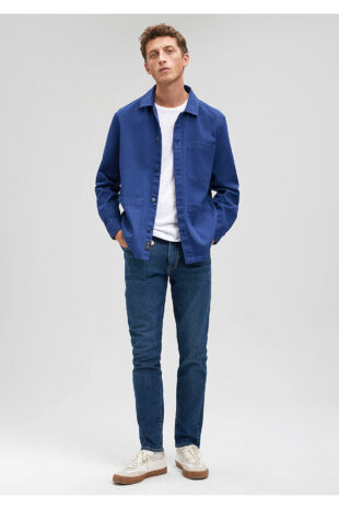 پیراهن آبی آستین استاندارد مردانه ماوی | 211035