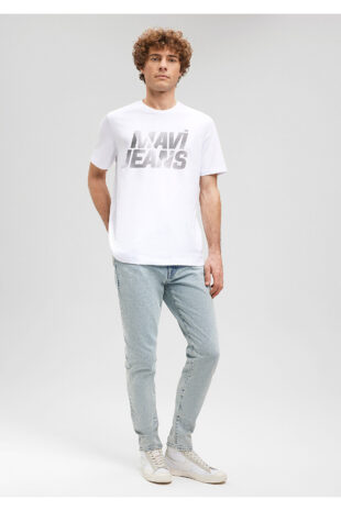 تی شرت سفید فاق نرمال آستین استاندارد مردانه ماوی | 610260