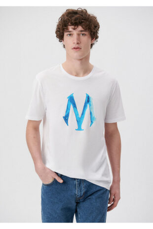 تی شرت سفید فاق نرمال آستین استاندارد مردانه ماوی | 611025