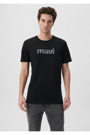 تی شرت سیاه فاق نرمال آستین استاندارد مردانه ماوی | 611039