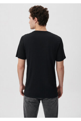 تی شرت سیاه فاق نرمال آستین استاندارد مردانه ماوی | 611039