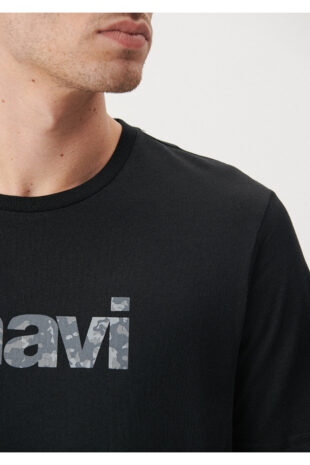 تی شرت سیاه فاق نرمال آستین استاندارد مردانه ماوی | 611039