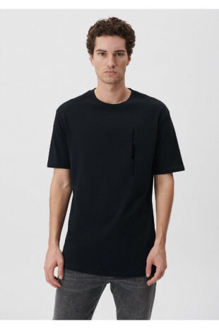 تی شرت سیاه فاق نرمال آستین استاندارد مردانه ماوی | 611313