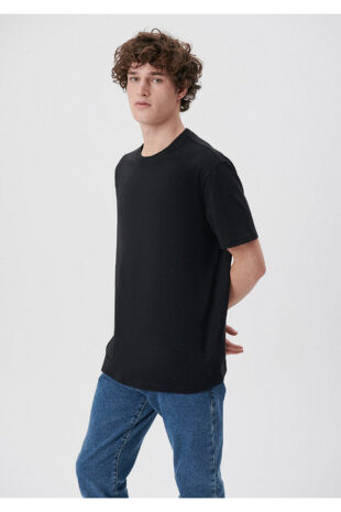 تی شرت سیاه فاق نرمال آستین استاندارد مردانه ماوی | 066249-900