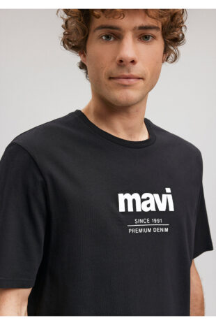 تی شرت سیاه فاق نرمال آستین استاندارد مردانه ماوی | 66849