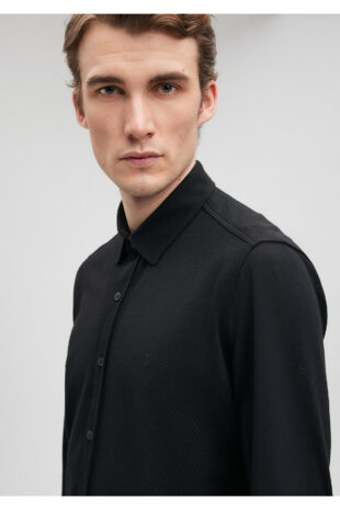 پیراهن سیاه آستین استاندارد مردانه ماوی | 210294