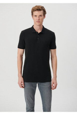 تیشرت یقه پولو سیاه آستین استاندارد مردانه ماوی | 064946-21842