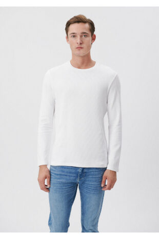 تی شرت سفید فاق نرمال آستین استاندارد مردانه ماوی | 064622-20454