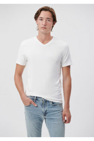 تی شرت سفید فاق نرمال آستین استاندارد مردانه ماوی | 061748-620