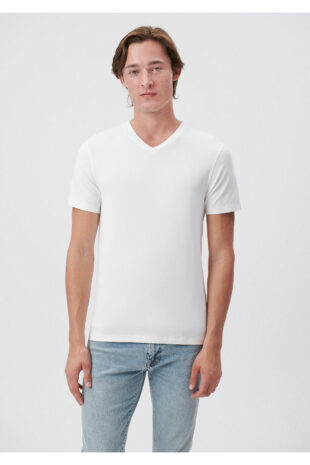 تی شرت سفید فاق نرمال آستین استاندارد مردانه ماوی | 061748-620
