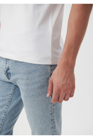 تی شرت سفید فاق نرمال آستین استاندارد مردانه ماوی | 061748-620