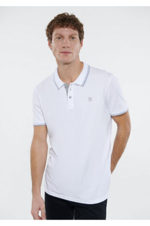 تیشرت یقه پولو سفید آستین استاندارد مردانه ماوی | 064164-27879