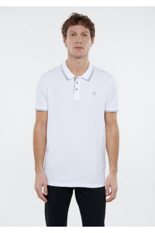 تیشرت یقه پولو سفید آستین استاندارد مردانه ماوی | 064164-27879