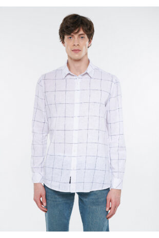 پیراهن سفید آستین استاندارد مردانه ماوی | 210654