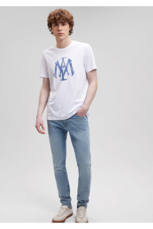 تی شرت سفید فاق نرمال آستین استاندارد مردانه ماوی | 065109-620