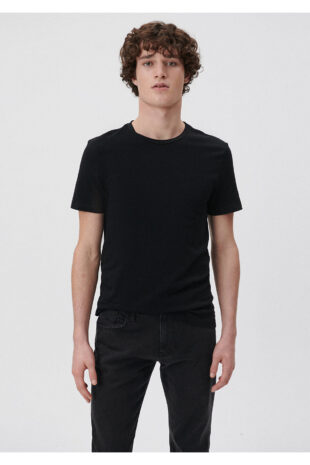تی شرت سیاه فاق نرمال آستین استاندارد مردانه ماوی | 061747-900