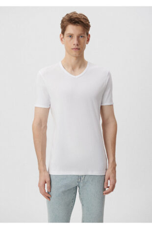 تی شرت سفید فاق نرمال آستین استاندارد مردانه ماوی | 063748-620