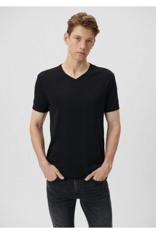 تی شرت سیاه فاق نرمال آستین استاندارد مردانه ماوی | 063748-900