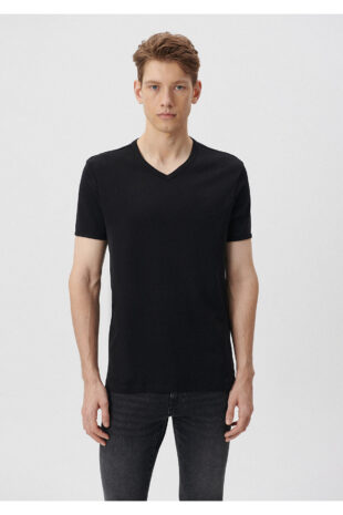 تی شرت سیاه فاق نرمال آستین استاندارد مردانه ماوی | 063748-900