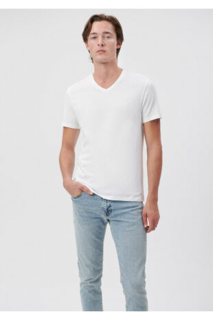 تی شرت سفید فاق نرمال آستین استاندارد مردانه ماوی | 065586-620