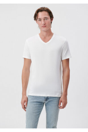 تی شرت سفید فاق نرمال آستین استاندارد مردانه ماوی | 065586-620