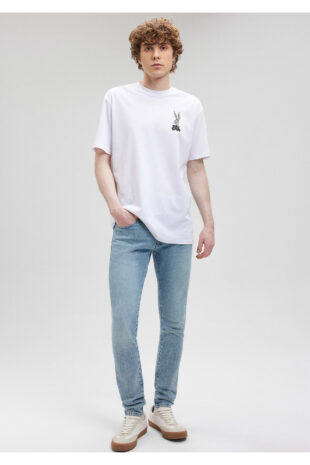 تی شرت سفید فاق نرمال آستین استاندارد مردانه ماوی | 610636