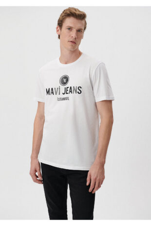 تی شرت سفید فاق نرمال آستین استاندارد مردانه ماوی | 066195-620