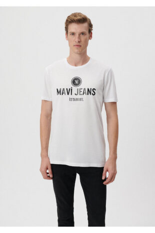 تی شرت سفید فاق نرمال آستین استاندارد مردانه ماوی | 066195-620