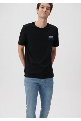 تی شرت سیاه فاق نرمال آستین استاندارد مردانه ماوی | 66841