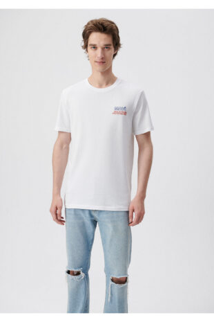 تی شرت سفید فاق نرمال آستین استاندارد مردانه ماوی | 66841