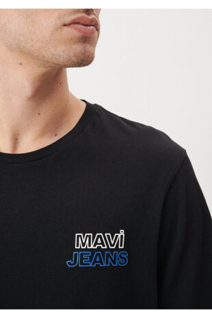 تی شرت سیاه فاق نرمال آستین استاندارد مردانه ماوی | 66841