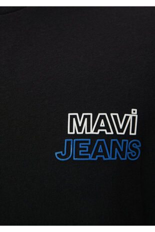 تی شرت سیاه فاق نرمال آستین استاندارد مردانه ماوی | 66841