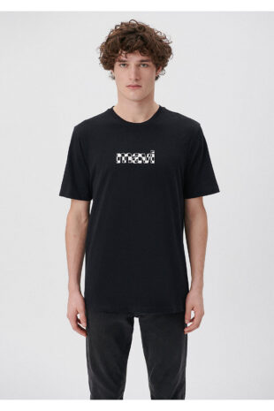 تی شرت سیاه فاق نرمال آستین استاندارد مردانه ماوی | 611323