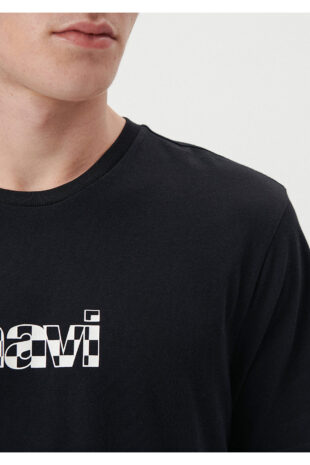 تی شرت سیاه فاق نرمال آستین استاندارد مردانه ماوی | 611323