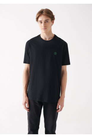 تی شرت سیاه فاق نرمال آستین استاندارد مردانه ماوی | 67074