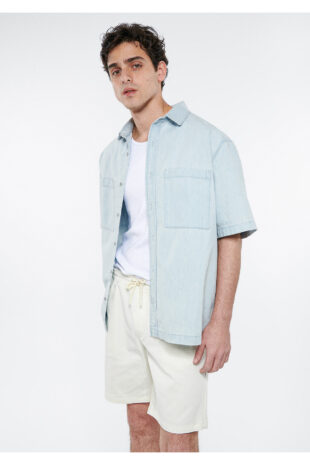 پیراهن آبی آستین استاندارد مردانه ماوی | 210222