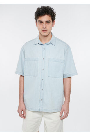 پیراهن آبی آستین استاندارد مردانه ماوی | 210222