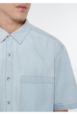 پیراهن آبی آستین استاندارد مردانه ماوی | 210222