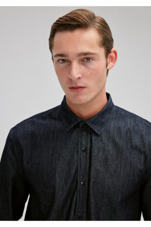 پیراهن لاجورد آستین استاندارد مردانه ماوی | 211289