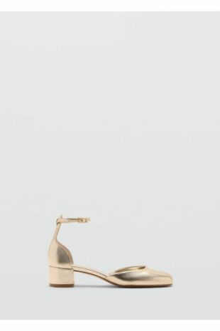 کفش پاشنه دار چرم لاکی طلایی زنانه مانگو | 77032922